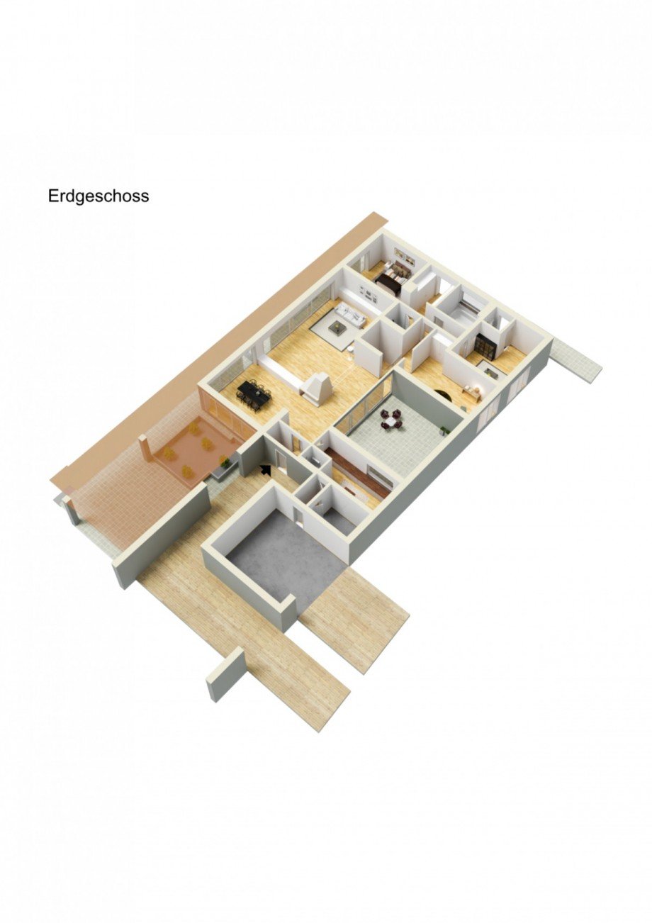 3D Grundriss EG Einfamilienhaus D�sseldorf
