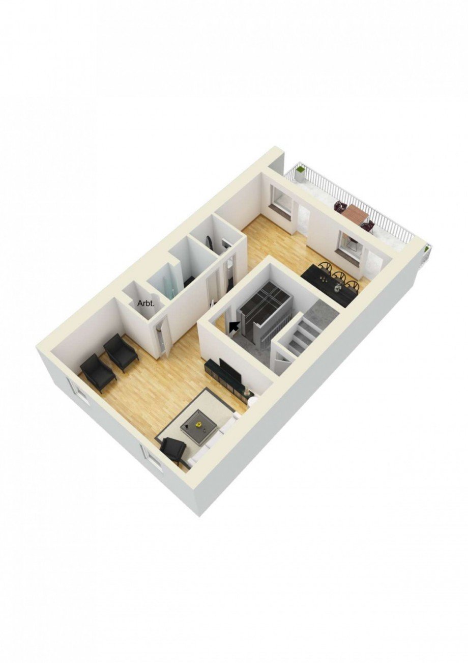 Grundriss 3D Dachgeschosswohnung D�sseldorf