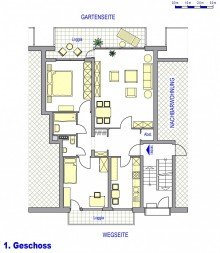 Grundriss Oberkassel renovierte 3 Zimmerwohnung mit neuem Parkett, neuem Bad und grossem Balkon zu mieten!