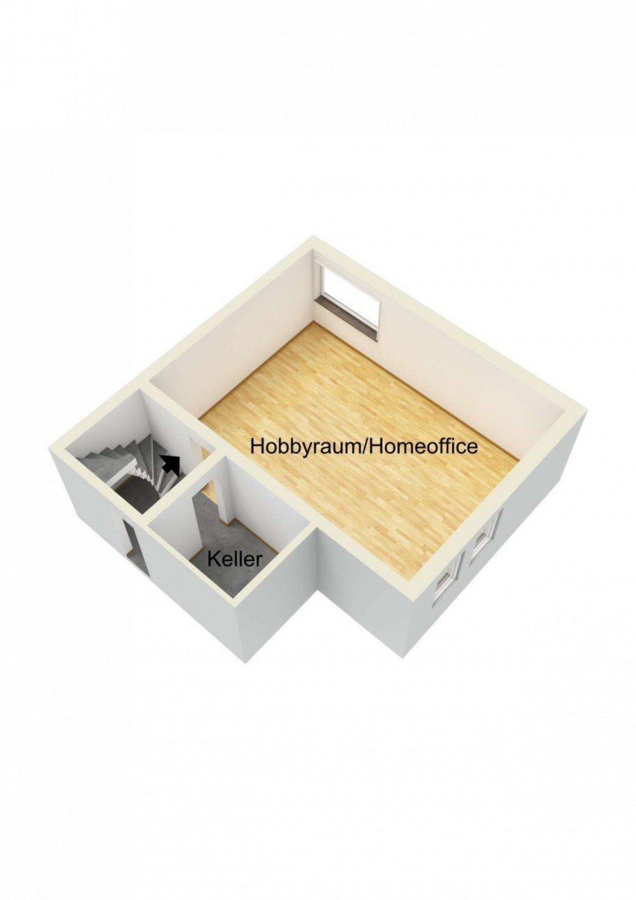 Grundriss 3D Hobbyraum Maisonettewohnung Ratingen