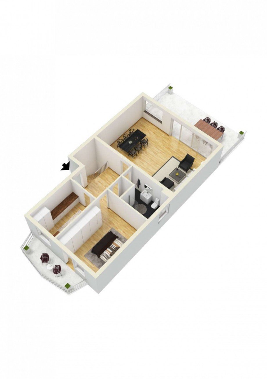 Grundriss 3D m�bliert Maisonettewohnung Ratingen