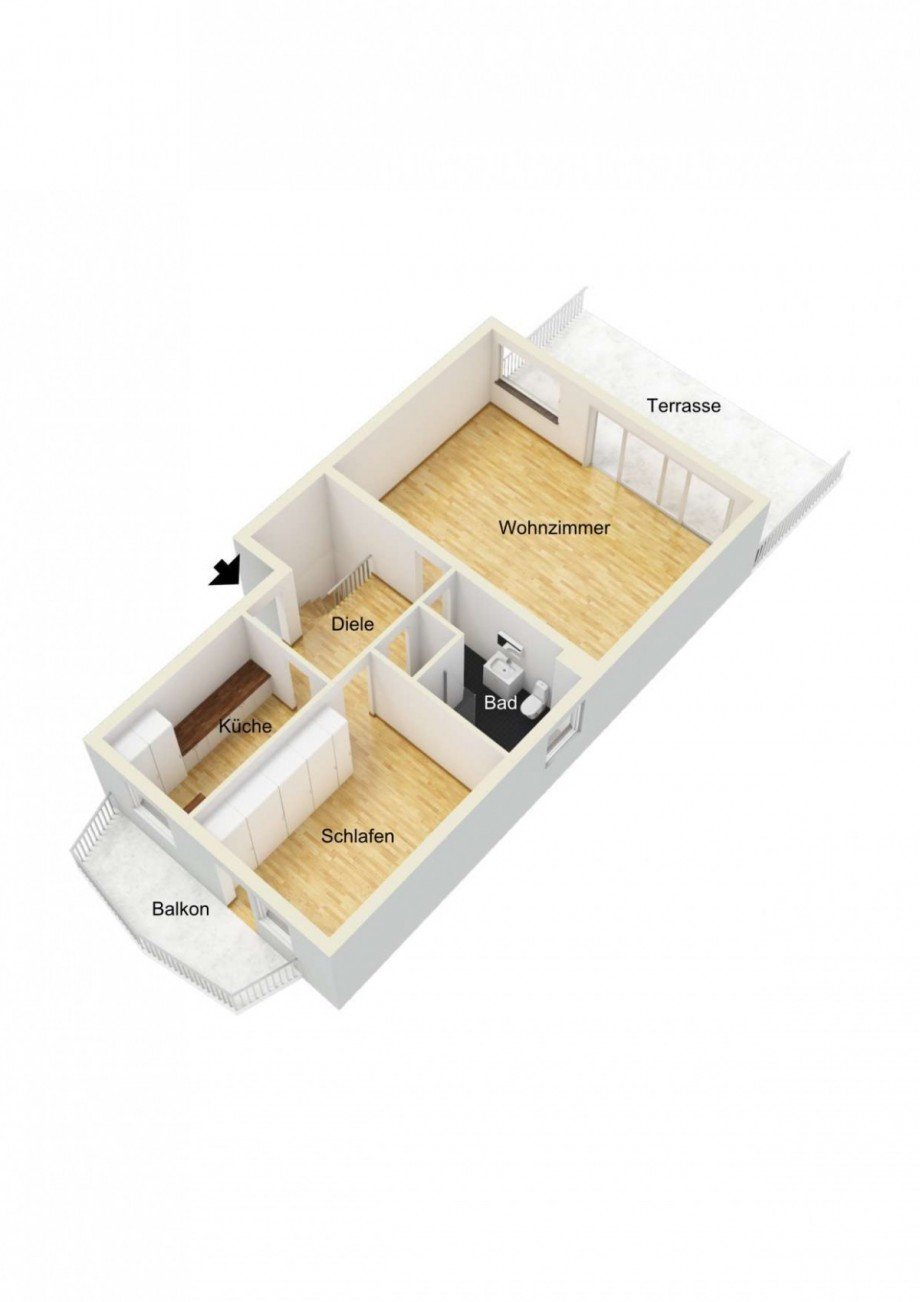 Grundriss 3D Maisonettewohnung Ratingen