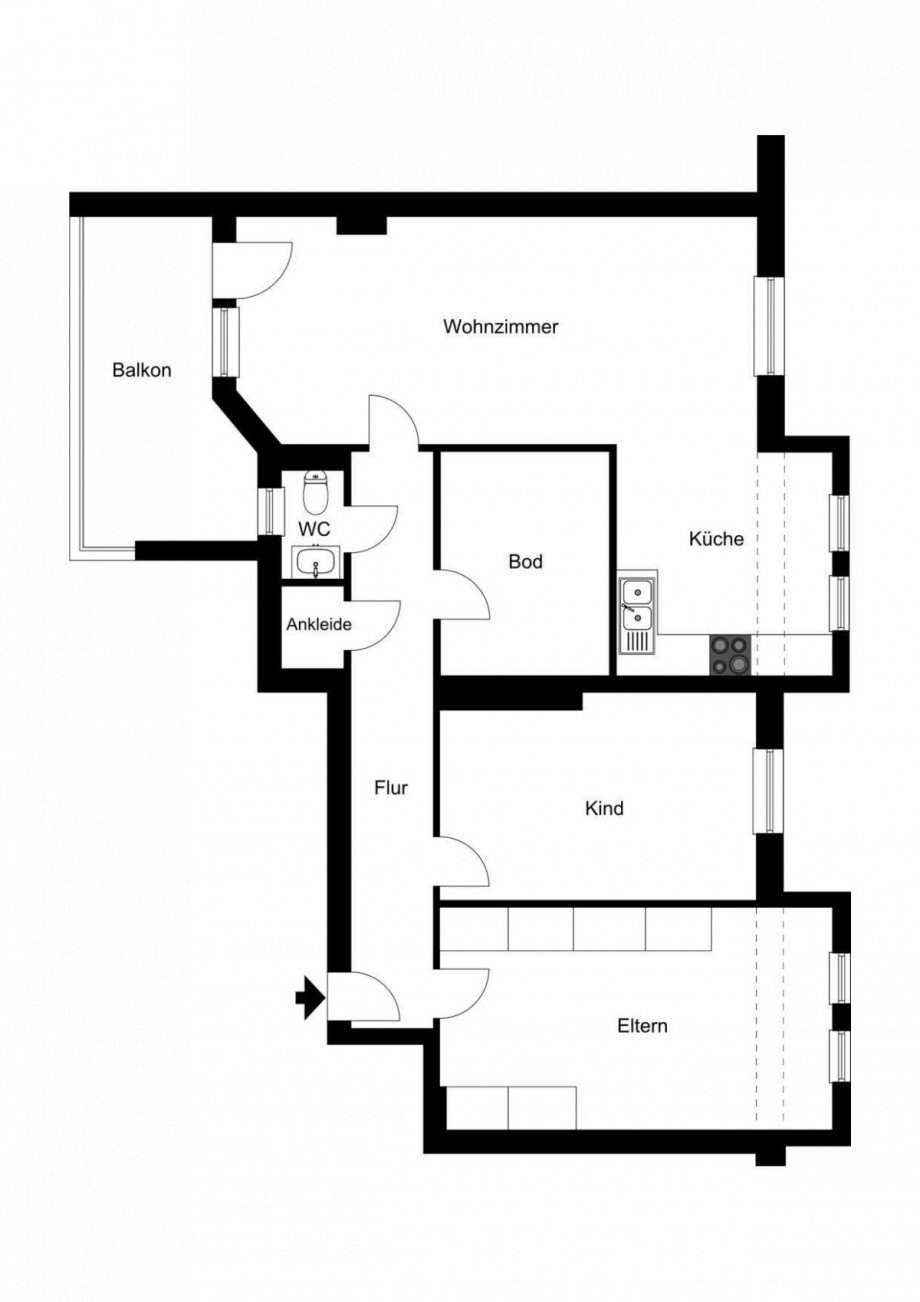 Grundriss 2D Etagenwohnung D�sseldorf