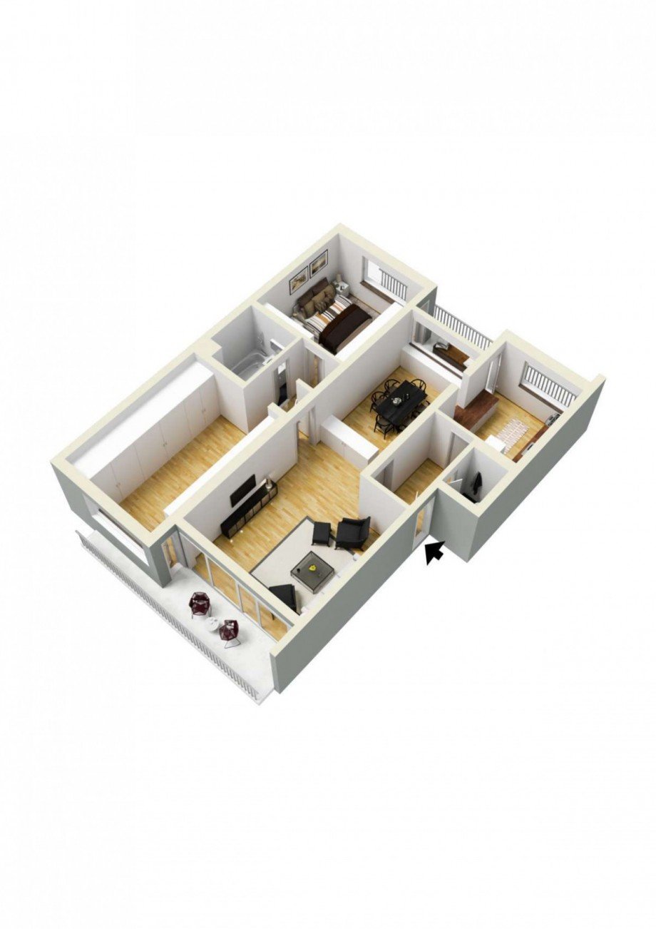 Grundriss 3D Wohnung D�sseldorf
