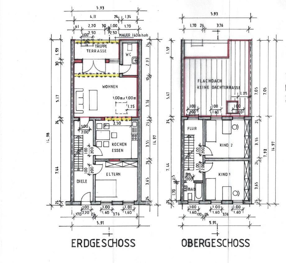 Grundriss EG + 1OG Reihenmittelhaus M�nchengladbach