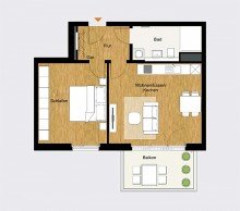 Grundriss Gelegenheit - Neubauwohnung in Unterbach - grosser Sonnenbalkon - Parkett - Tg Stellplatz