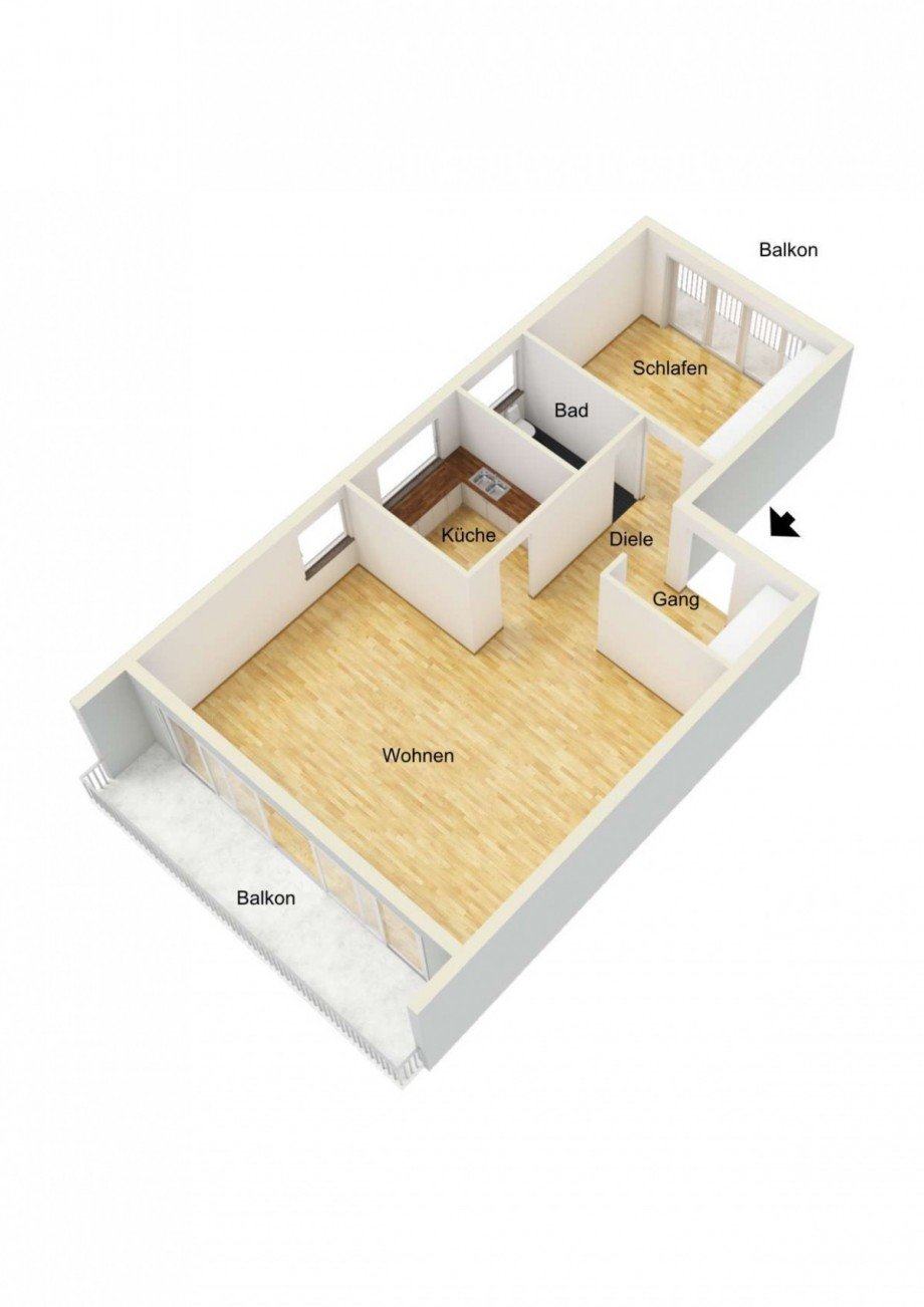 Grundriss 3D Etagenwohnung Ratingen