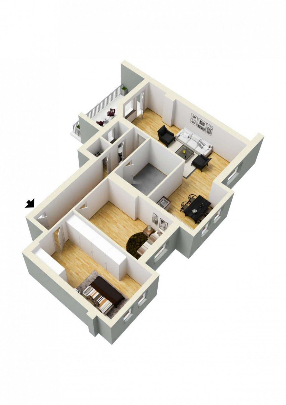 Grundriss 3D Etagenwohnung D�sseldorf