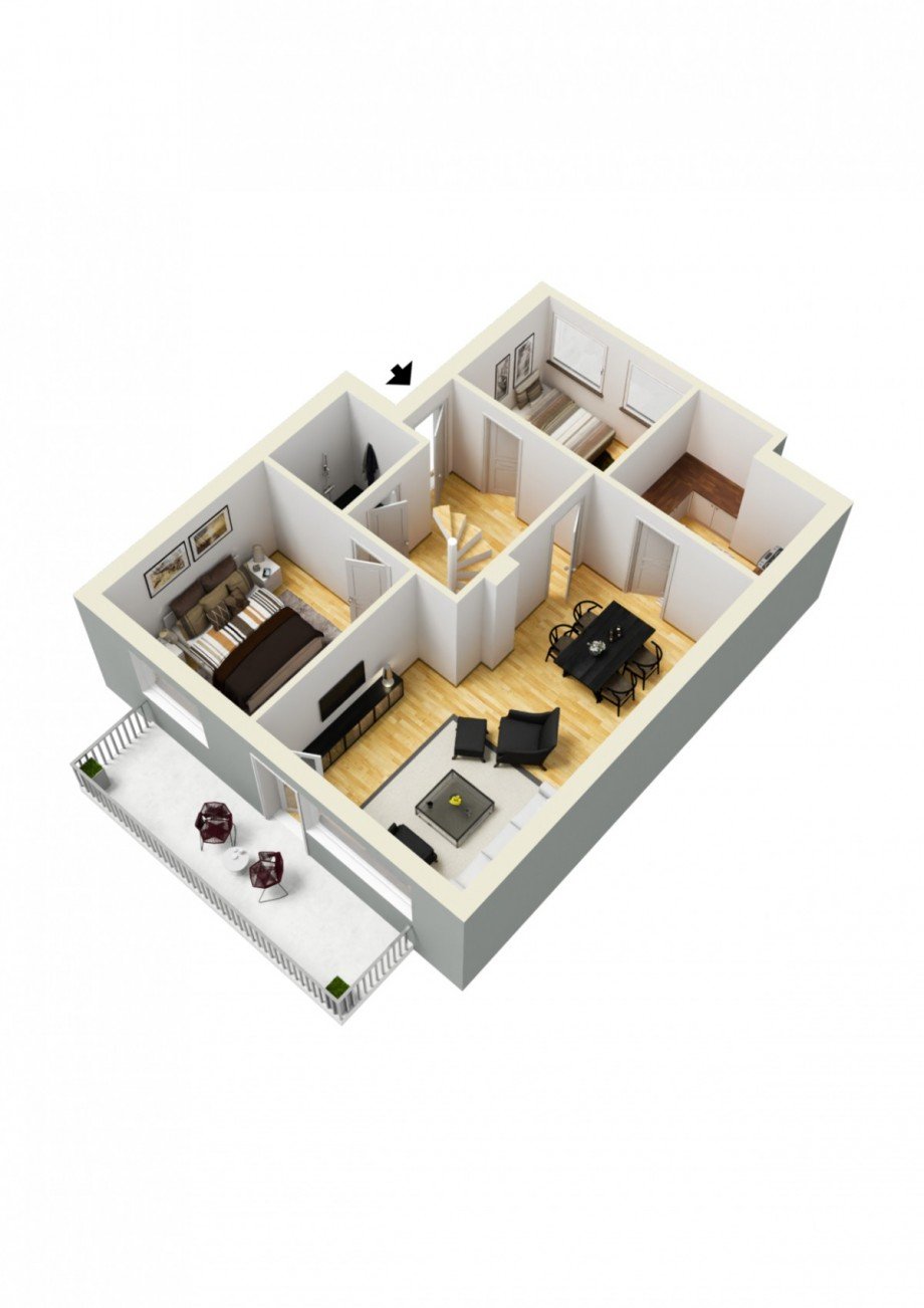 Grundriss 3D Maisonettewohnung D�sseldorf