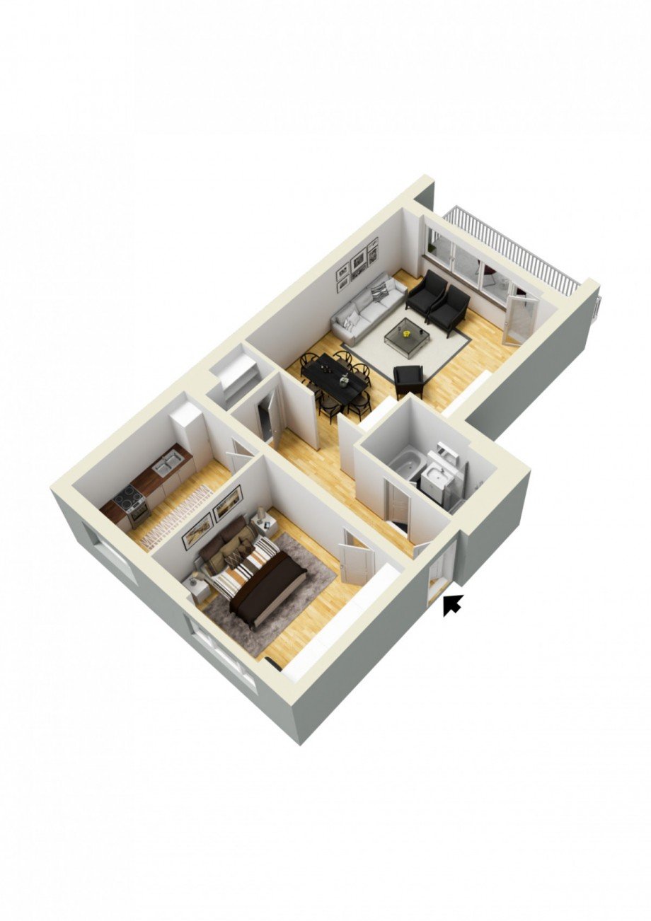 Grundriss 3D Etagenwohnung D�sseldorf