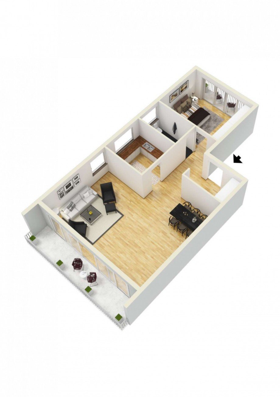 Grundriss 3D m�bliert Etagenwohnung Ratingen