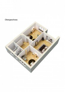 Grundriss 1OG 3D D�sseldorf Stockum - gepflegtes Reihenhaus mit Garage f�r die junge Familie zu kaufen!
