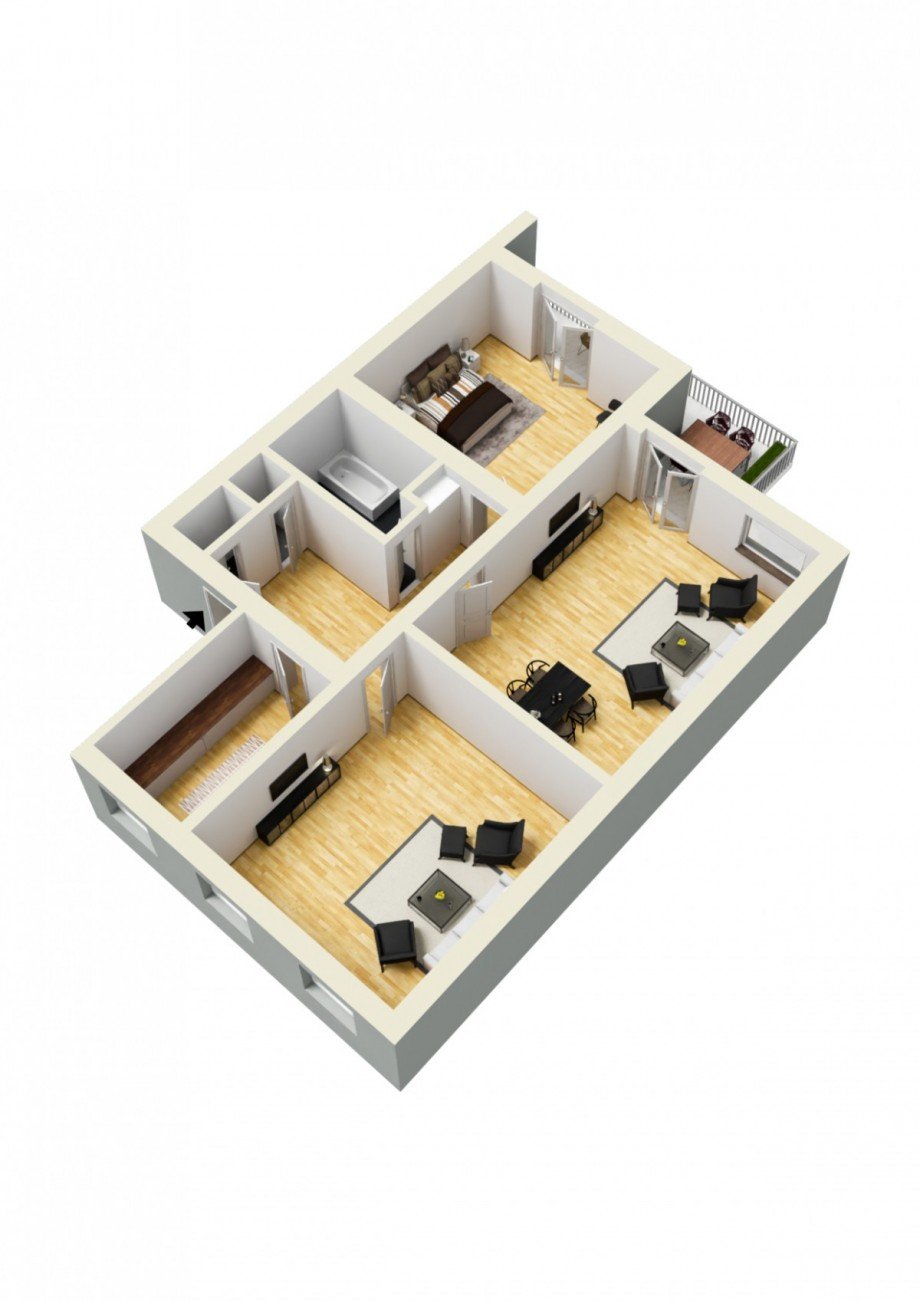 Grundriss 3D Etagenwohnung D�sseldorf