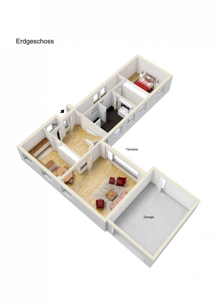 3D Grundriss Erdgeschoss Einfamilienhaus Ratingen